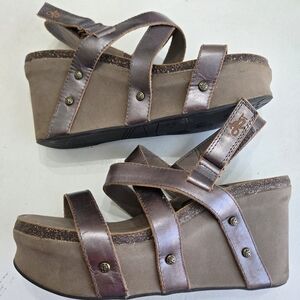 OTBT Brown Leather Strappy Wedge Sandals